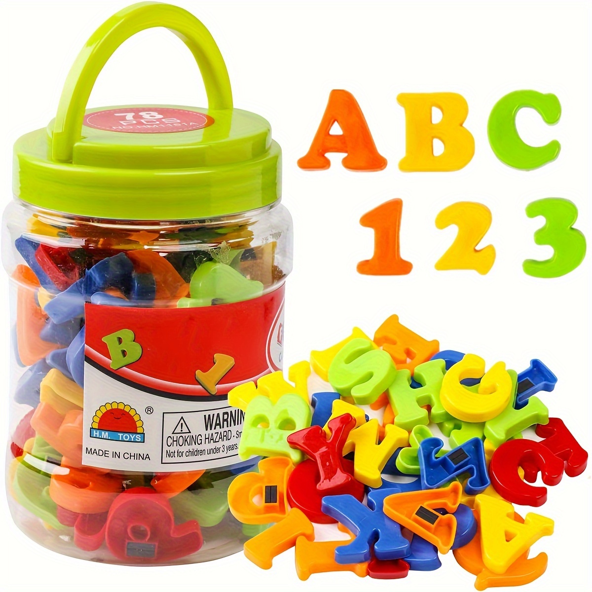 Kids Education Alphabet Numbers - 78個の磁気文字数字アルファベット、カラフルなABC 123教育玩具セット、幼児向け学習スペルと数え方の練習
