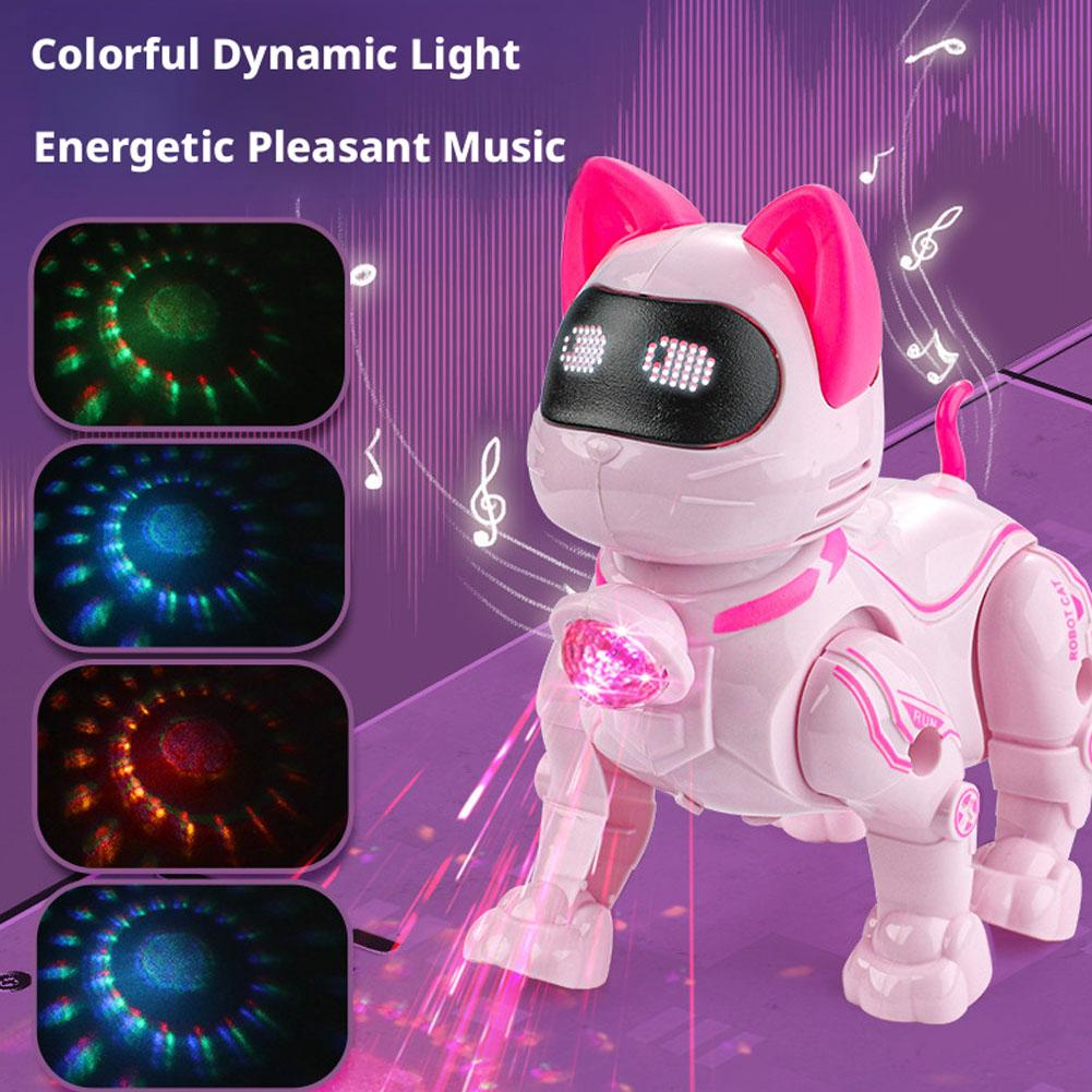 Coding Robot Toy - スマートロボット猫のおもちゃ プログラム可能なインテリジェント音声制御 スタントキャット 教育的インタラクティブペットおもちゃ 子供 女の子向け