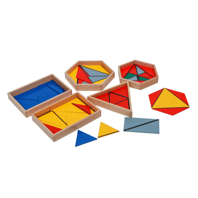 Kids Educational Box - ADENAモンテッソーリ構築三角形セット、収納ボックス5個付き、子供向け教育用積み木セット