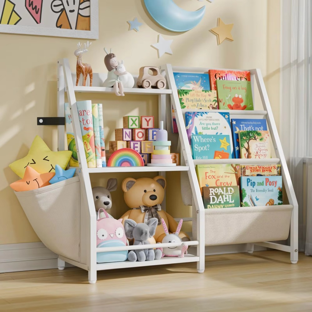 Montessori Shelf Toy - 3段式子供用本棚とおもちゃ収納、子供用ブックスリングシェルフ、モンテッソーリ幼児用本棚