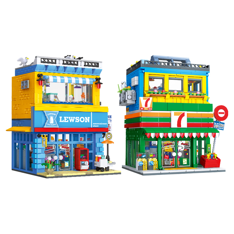 Kids Education Store - 1263+ピース ストリートシーン コンビニエンスストア MOC ビルディングブロック 小粒子