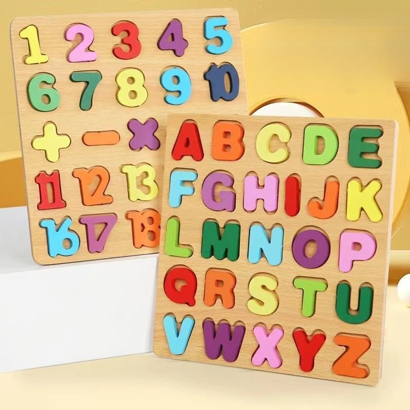 Kids Education Alphabet Numbers - 木製アルファベットパズルボード番号木製パズル幼児向け教育玩具子供学習玩具