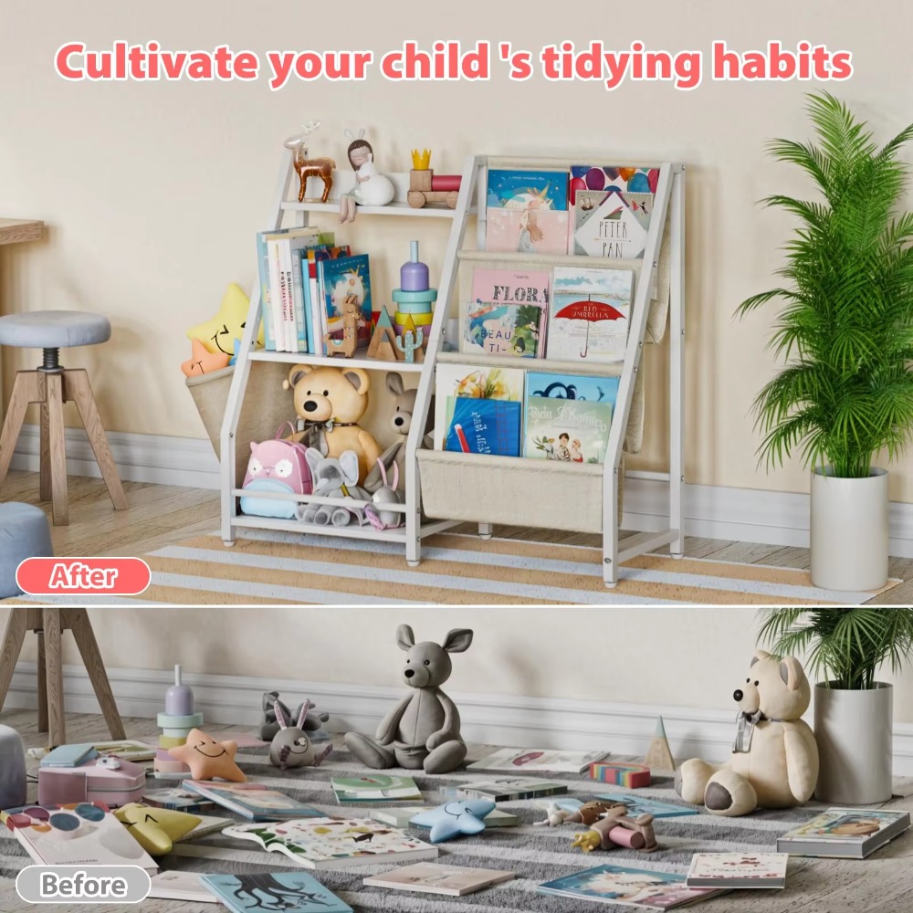 3段式子供用本棚とおもちゃ収納、子供用ブックスリングシェルフ - Montessori Shelf Toy のレビューと価格