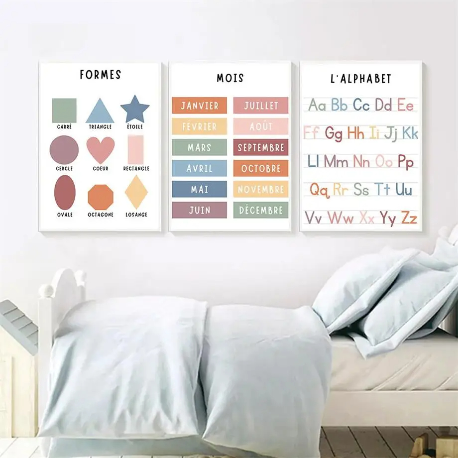 アルファベットとフランス語の数字のキャンバス絵画,教育アート - Kids Education Alphabet Numbers のレビューと価格