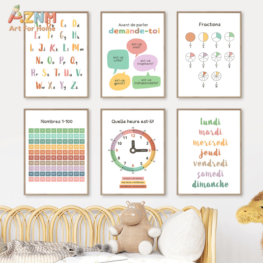 AZNM フランス製子供向け教育用キャンバスウォールアート  - Kids Education Alphabet Numbers のレビューと価格