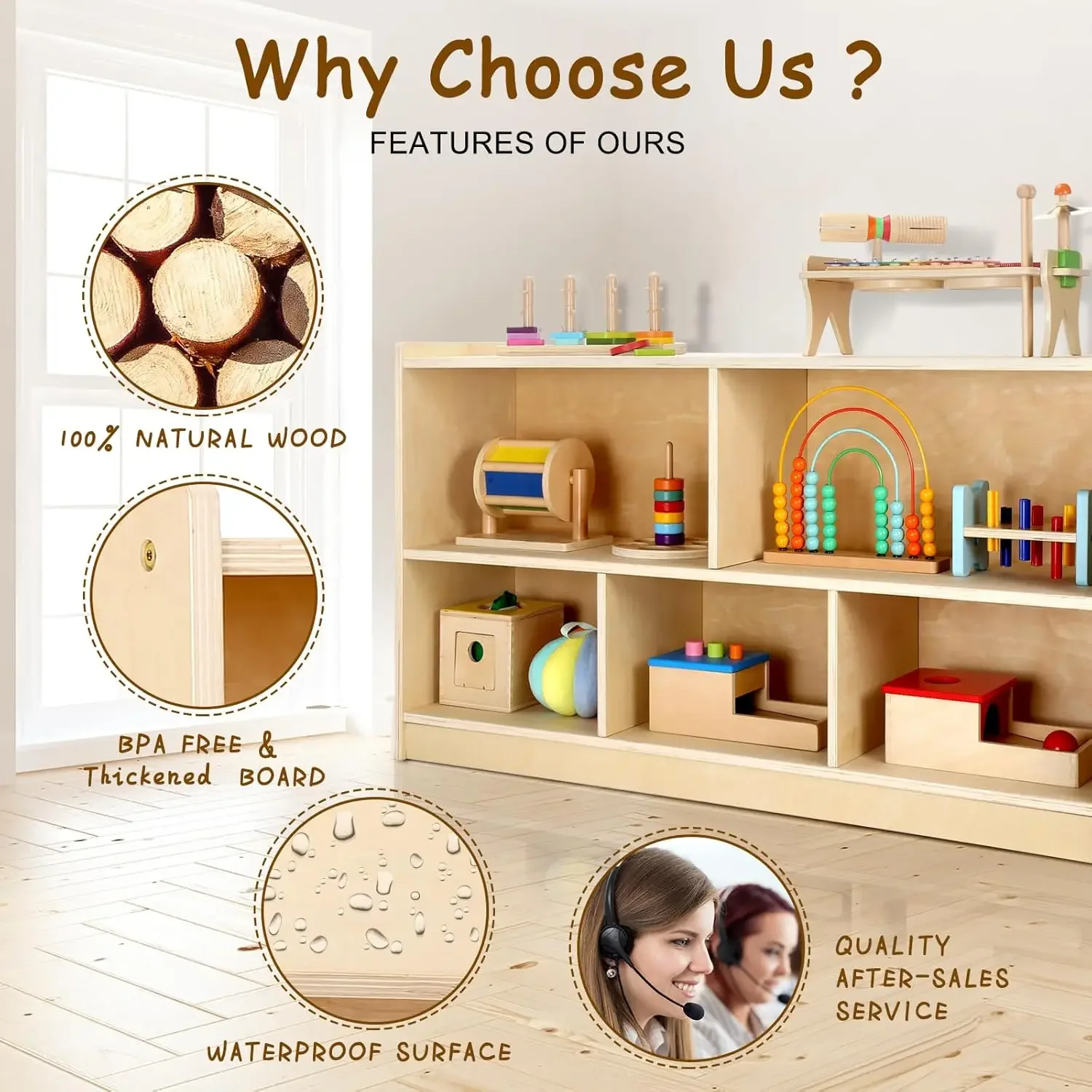 木製収納キャビネット 5段 モンテッソーリ本棚 子供用おもち - Montessori Shelf Toy のレビューと価格