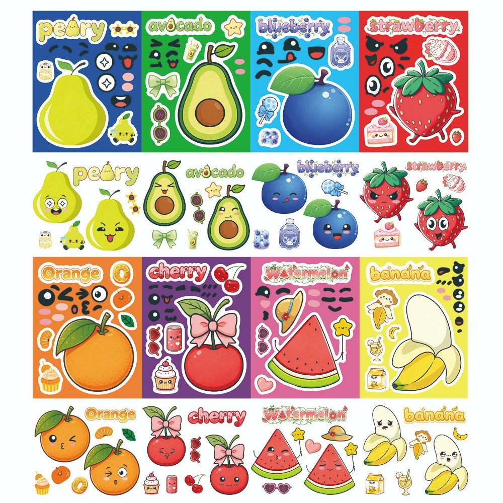 8 枚のシートで顔をかわいくする漫画フルーツステッカー防水  - Kids Education Store のレビューと価格