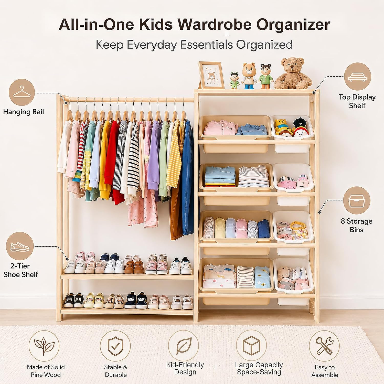 モンテッソーリキッズワードローブとおもちゃ収納オーガナイザー - Montessori Shelf Toy のレビューと価格