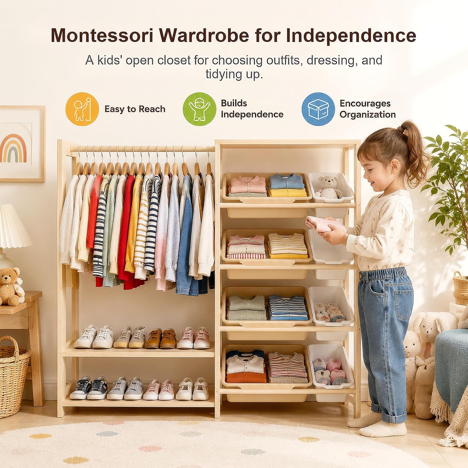 モンテッソーリキッズワードローブとおもちゃ収納オーガナイザー - Montessori Shelf Toy のレビューと価格